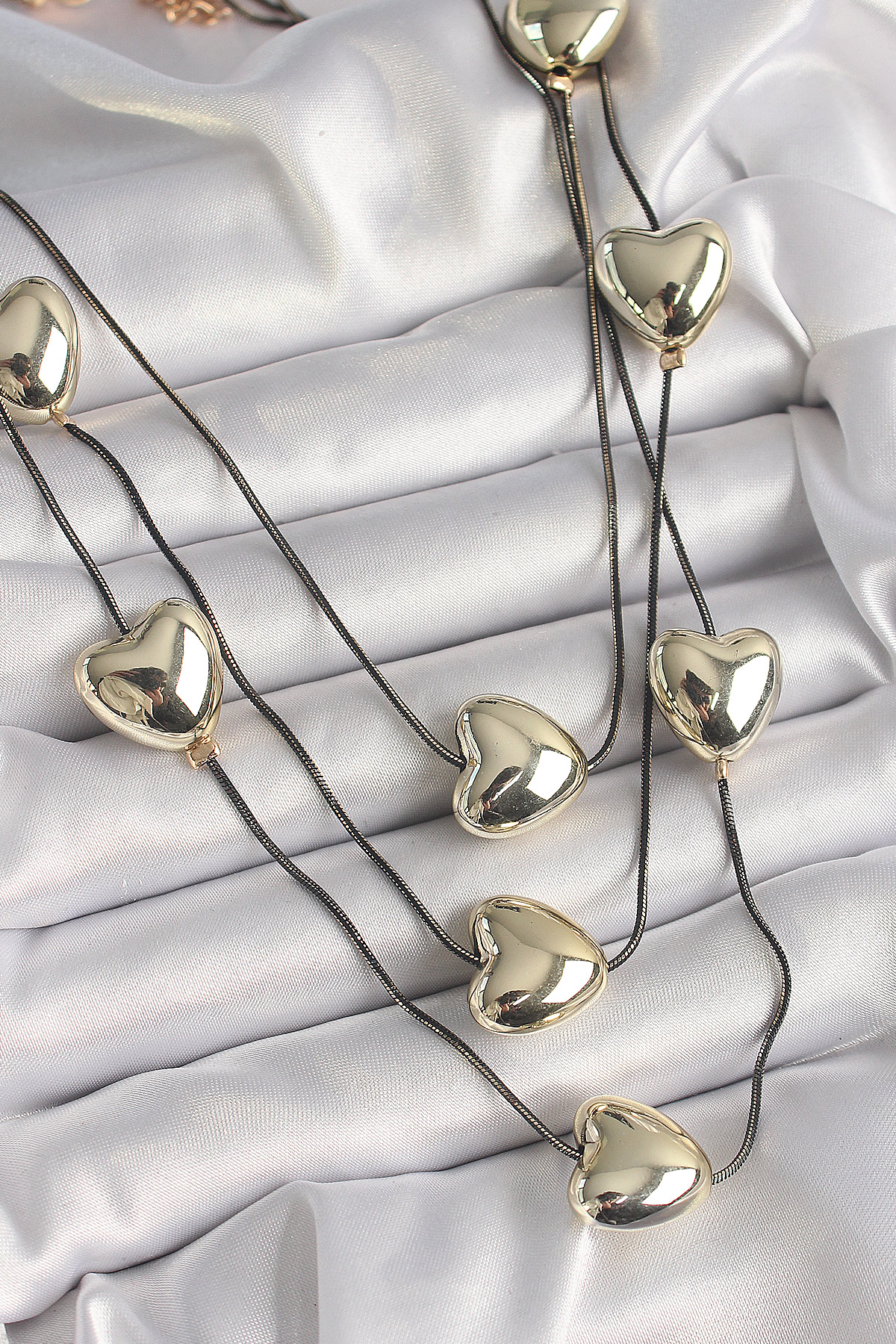 Pirinç Füme Renk Zincir 3D Gold Renk Kalp Model Kadın Kolye BKO9618