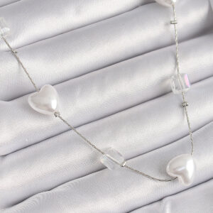 Pirinç Gümüş Renk Beyaz İnci Kalp Model Kadın Kolye BKO9624