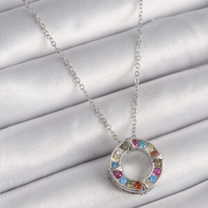 316L Çelik Gümüş Renk Zincir Renkli Zirkon Taşlı Xoxo Model Kadın Kolye BKO9629