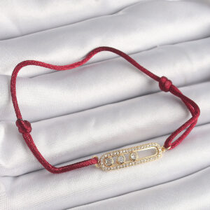 Kırmızı İpli Asansörlü Zirkon Taşlı Gold Messika Model Kadın Bileklik BB6581