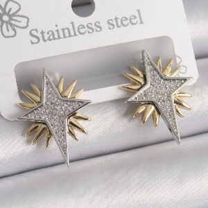 Pirinç Gold Gümüş Renk Zirkon Taşlı Kutup Yılıdız Model Kadın Küpe BKP9874