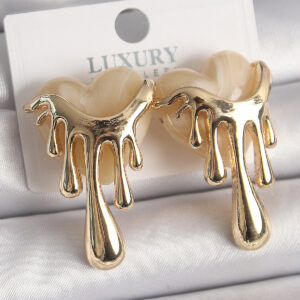 Pirinç Gold Renk Beyaz Sedefli Akan Kalp Model Kadın Küpe BKP9893