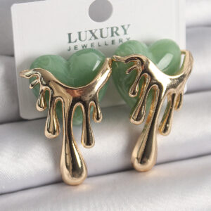 Pirinç Gold Renk Yeşil Sedefli Akan Kalp Model Kadın Küpe BKP9894