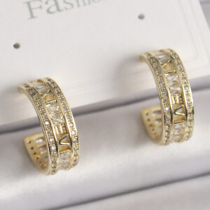 Pirinç Gold Renk Zirkon Taşlı İşleme Detay Halka Model Kadın Küpe BKP9913