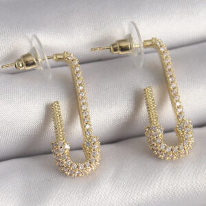 Pirinç Gold Renk Zirkon Taşlı Çengelli İğne Model Kadın Küpe BKP9937