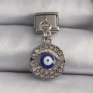 316L Çelik Gümüş Renk Sallantı Zirkon Taşlı Göz Model Nazar Boncuk Detay Nomination Charm BC1121