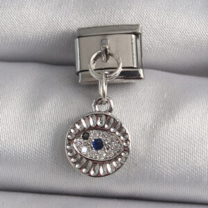 316L Çelik Gümüş Renk Sallantı Zirkon Taşlı Göz Model Nomination Charm BC1157