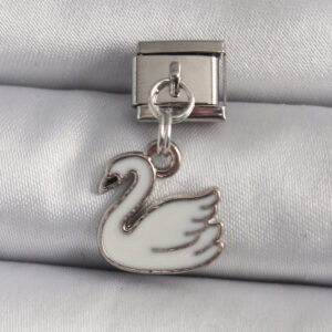 316L Çelik Gümüş Renk Sallantı Beyaz Kuğu Model Nomination Charm BC1160