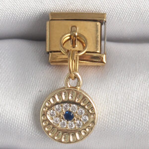 Kalbinle 316L Çelik Gold Renk Sallantı Zirkon Taşlı Göz Model Nomination Charm BC1363