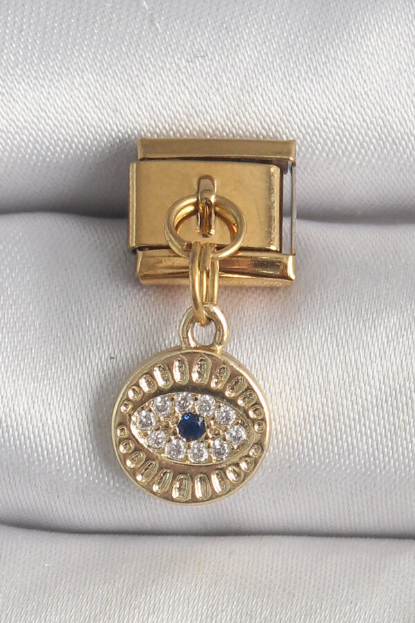 Kalbinle 316L Çelik Gold Renk Sallantı Zirkon Taşlı Göz Model Nomination Charm BC1363