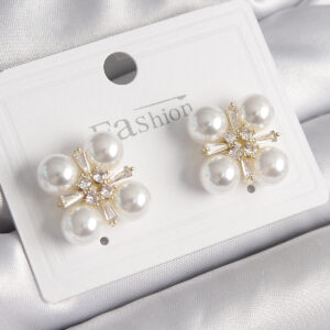 Pirinç Gold Renk Zirkon Taşlı İncili Kadın Küpe BKP9947