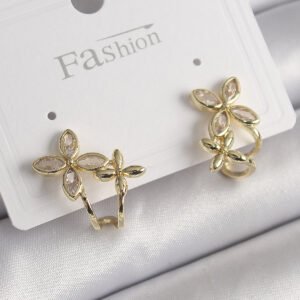 Pirinç Gold Renk Zirkon Taşlı 2'Li Çiçek Model Kadın Küpe BKP9961