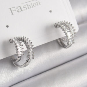 Pirinç Gümüş Renk 2'Li Zirkon Taşlı Halka Model Kadın Küpe BKP9976