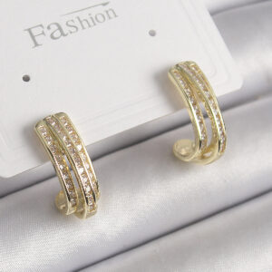 Pirinç Gold Renk Zirkon Taşlı Yarım Halka Model Kadın Küpe BKP9977