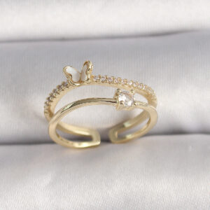 Pirinç Gold Renk Zirkon Taş Detaylı Kelebek Figür Ayarlanabilir Yüzük BYK3527