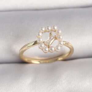 Pirinç Gold Renk Zirkon Taş Detaylı İncili Ayarlanabilir Yüzük BYK3541