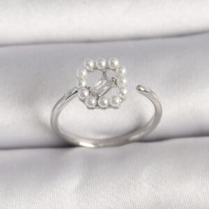 Pirinç Gümüş Renk Zirkon Taş Detaylı İncili Ayarlanabilir Yüzük BYK3542