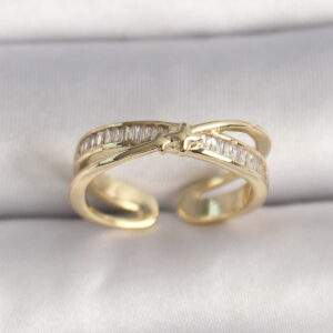 Pirinç Gold Renk Zirkon Taşlı Yıldız Detaylı Ayarlanabilir Kadın Yüzük BYK3573