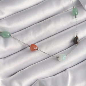 316L Çelik Gümüş Renk Zincir Renkli Doğaltaş Model Kadın Kolye BKO9660