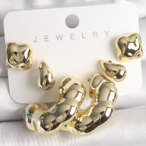 Gold Renk Yonca Damla Halka Model CCB Plastik Kadın Küpe Seti BKP10028