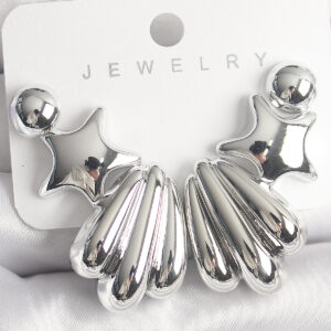 Gümüş Renk Yıldız Deniz Kabuğu Model CCB Plastik Kadın Küpe Seti BKP10031