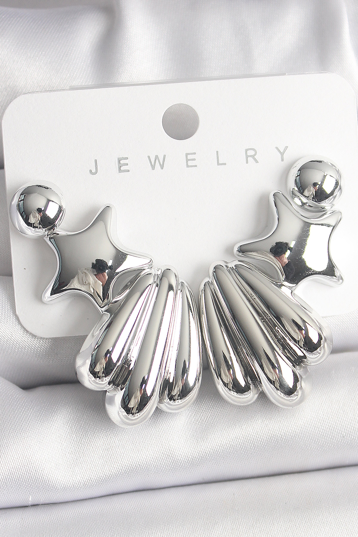 Gümüş Renk Yıldız Deniz Kabuğu Model CCB Plastik Kadın Küpe Seti BKP10031