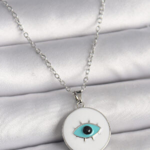 316L Çelik Gümüş Renk Zincir Beyaz Mineli Turkuaz Göz İşleme Model Kadın Kolye BKO9729