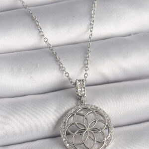 316L Çelik Gümüş Renk Zincir Zirkon Taşlı Lotus Model Kadın Kolye BKO9731