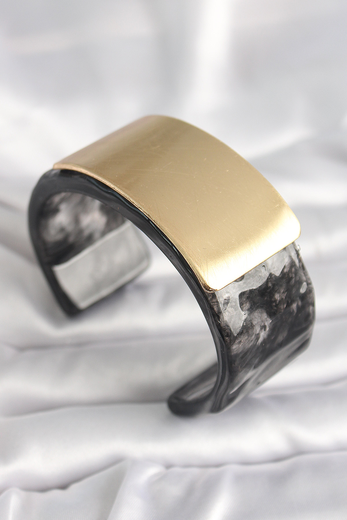 Siyah Mermer Desen Akrilik Plastik Gol Dikdörtgen Plaka Model Vingtage Kadın Bilezik BB6685