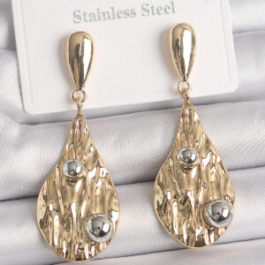 Pirinç Gold Renk Sallantı Damla Model Gümüş Top Detay Kadın Küpe BKP10068