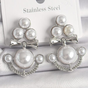 Pirinç Gümüş Renk Sallantı İncili Çapa Model Kadın Küpe BKP10086