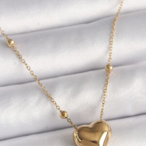 316L Çelik Gold Renk Topçuk Detaylı Zincir Kalp Model Kadın Kolye BKO9772