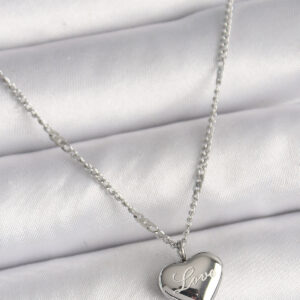 316L Çelik Gümüş Renk Zincir Love İşleme Kalp Figür Kadın Kolye BKO9779