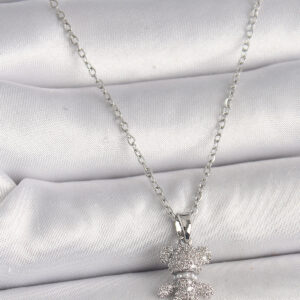 316L Çelik Gümüş Renk Zincir Zirkon Taşlı Ayıcık Figür Kadın Kolye BKO9811