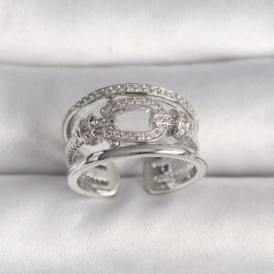 Pirinç Gümüş Renk Ayarlanabilir Zirkon Taşlı Gemici Düğüm Model Kadın Yüzük BYK3584