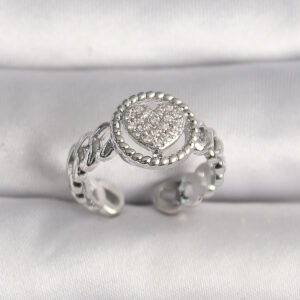 Pirinç Gümüş Renk Zincir Model Zirkon Taşlı Kalp Model Kadın Yüzük BYK3587