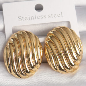 Pirinç Gold Renk İşlemeli Oval Model Kadın Küpe BKP10151