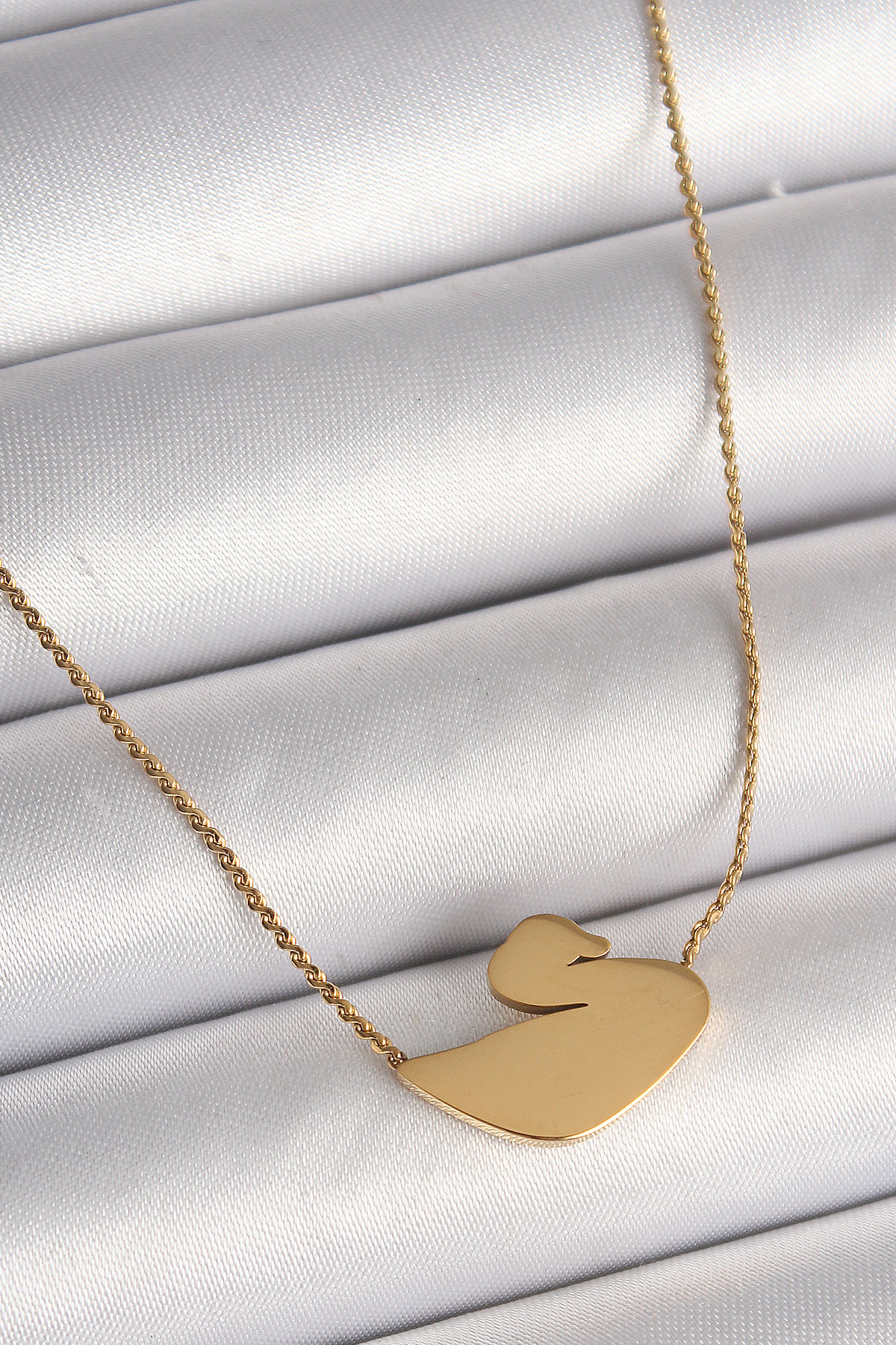 316L Çelik Gold Renk Zincir Kuğu Model Kadın Kolye BKO9873