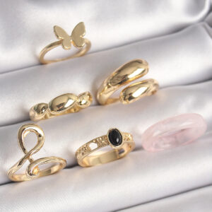 Pirinç Gold Renk Kelebek Figür Sarmal Model 6'Lı Kadın Yüzük Seti BYK3608