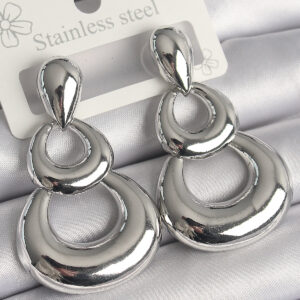 Pirinç Gümüş Renk Damla Detay Sallantı Halka Model Kadın Küpe BKP10228