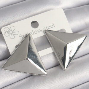 Pirinç Gümüş Renk 3D Üçgen Model Kadın Küpe BKP10230