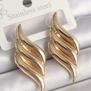 Pirinç Gold Renk 3 Sıra Dalga Model Kadın Küpe BKP10237