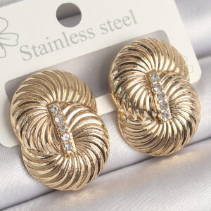 Pirinç Gold Renk Zirkon Taşlı Sarmal Model Kadın Küpe BKP10241