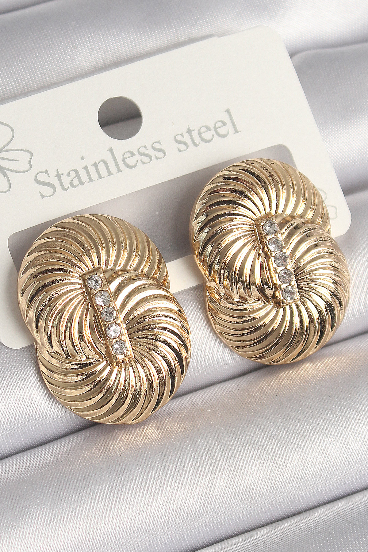 Pirinç Gold Renk Zirkon Taşlı Sarmal Model Kadın Küpe BKP10241