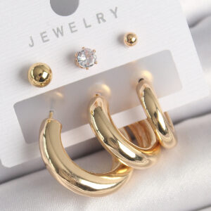 Pirinç Gold Renk Halka Model Zirkon Taşlı Topçuk Detay Kadın Küpe BKP10306