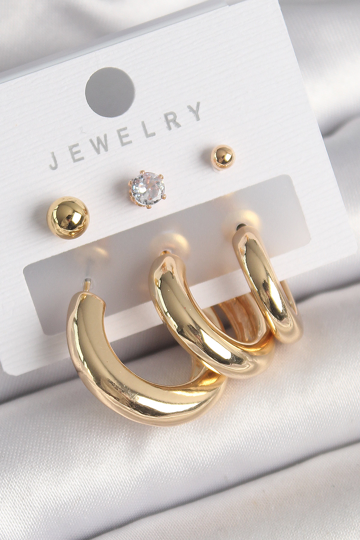 Pirinç Gold Renk Halka Model Zirkon Taşlı Topçuk Detay Kadın Küpe BKP10306