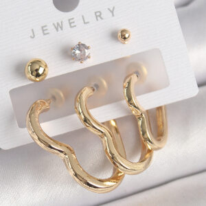 Pirinç Gold Renk Kalp Model Zirkon Taşlı Topçuk Detay Kadın Küpe Seti BKP10308