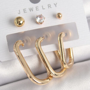 Pirinç Gold Renk Halka Model Zirkon Taş Topçuk Detay Kadın Küpe Seti BKP10314