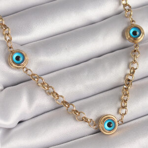 316L Çelik Gold Renk Zincir Nazar Boncuk Model Kadın Kolye BKO9876