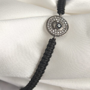 Pirinç Füme Renk Zirkon Taşlı Nazar Boncuk İşleme Makrome Asansörlü Model Kadın Bileklik BB6788